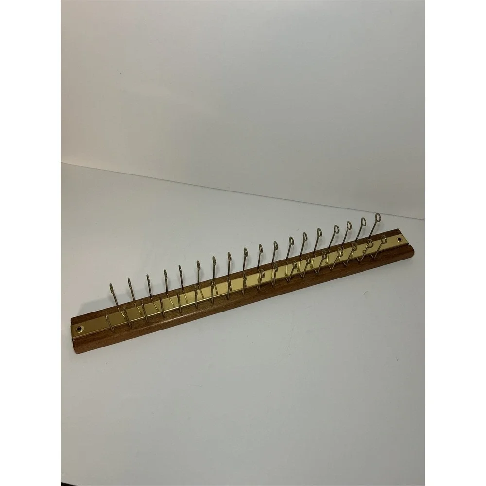 Brass Wood Vintage Tie Scarf Belt Hanger Holder Wall Mount Organizer Nostalgic